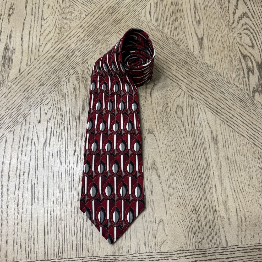 Zylos George Machado Red Geometric Circle Itailan Silk Tie 61" Length 4" Wide